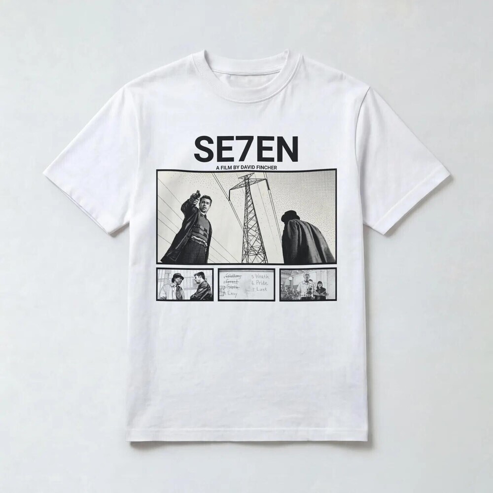 Se7En Movie T Shirt, David Fincher, Brad Pitt, Morgan Freeman, Thriller Shirt